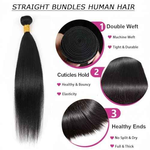 Straight Bundles Human Hair 16 18 20 22 Inches 100% Unprocessed Brazilian Virgin Hair Straight Weave Human Hair Bundles 4 Bundles Human Hair Extensions