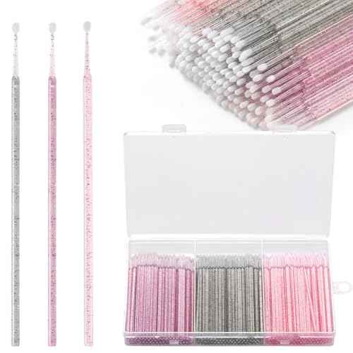 300pcs Disposable Micro Applicators brushes,JASSINS Eyelash Extensions Microfiber Wands Applicator Brush,False Eyelashes Brush Clean Mascara swabs(2.0 mm With Container) (MIXED COLOR)