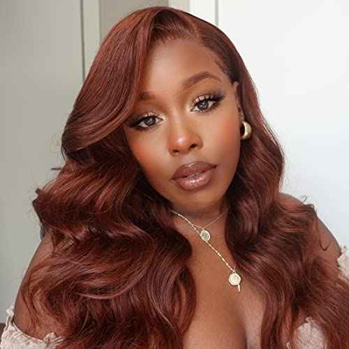UNICE Reddish Brown Body Wave Human Hair 4x4 Lace Closure Free Part, Brazilian Human Remy Hair Auburn Brown Body Wave Human Hair Closure 33B Color 18 inch