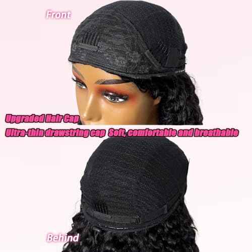 SENSAIRUITE Deep Wave Half Wig Human Hair Curly Half Wigs for Women - Upgrade Drawstring 3 in 1 Seamless Flip Over Glueless Wig 14-inch Natural Black