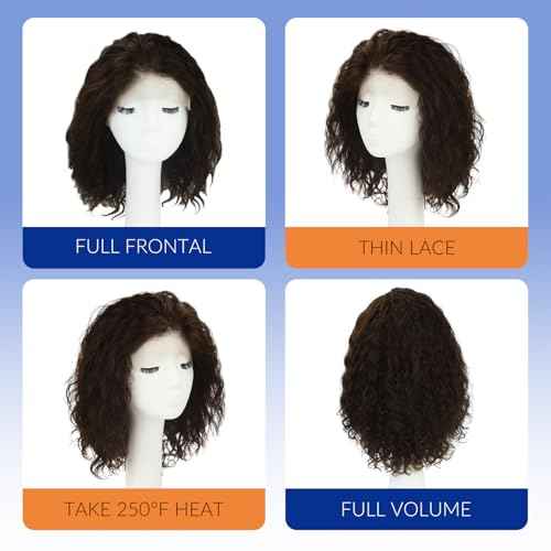 WORLDSTAR Natural Wave Human Hair Wigs for Black Women Lace Front Wig Brown 14 Inch 100% Unprocessed Human Hair 13x4 Free-Style Parting Hand-Tied Deep Lace (wig#N-532)