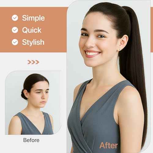 Claw Clip In Ponytail Extension, 100% Human Hair Ponytail Extension, No Tangle & Smooth, 115g, 18 Inch #Medium Brown & Dark Blonde