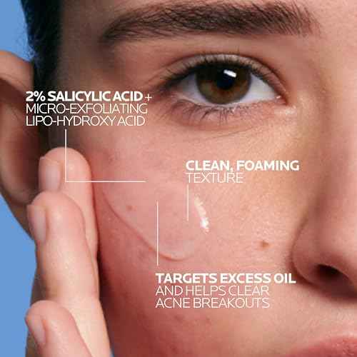 La Roche-Posay Effaclar Medicated Gel Cleanser, 2% Salicylic Acid Cleanser + LHA + Glycerin, Dermatologist Tested Foaming Acne Face Wash, Clear & Prevent Acne Breakouts, Oil Free, Targets Excess Oil