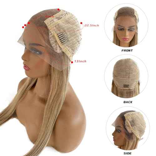Upgrade - Strawberry Blonde Mixed Platinum Blonde HD Lace Front Human Hair Wigs,13*4 Ombre Highlight Straight Lace Wig 100% Remy Virgin Hair,Pre Plucked with Baby Hair Natural Hairline 150% Density