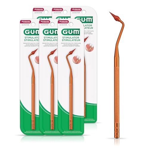 GUM Stimulator Permanent Handle - 1 Rubber Tip Included - Long Handled Massager Remove Plaque & Promote Health, 1ct (6pk)