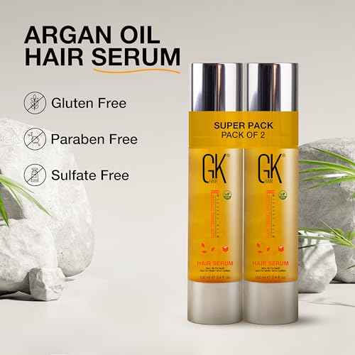 GK HAIR Oil For Curly hair- Organic Argan Oil for Dry, Damaged Hair - Frizz Control Serum Upto 72 hours - Best For repair, Shine & Smoothening Pack of 2 (3.4 Oz)