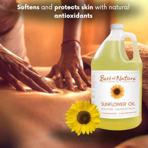 Best of Nature 100% Pure Sunflower Massage Oil, Lightweight Deep Moisturizing Unscented Oil for Skin, Body & Massage, Nourishing Hydration for Hair & Face, 1 Gallon (128 fl oz)