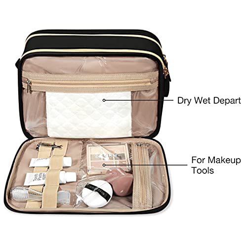 BAGSMART Toiletry Bag for Women, Large Toiletry Bag Water-resistant Makeup Cosmetic Organizer Bag Door Room Essentials for Accessories, Shampoo, Full Sized Container, Toiletries (Medium, Black)