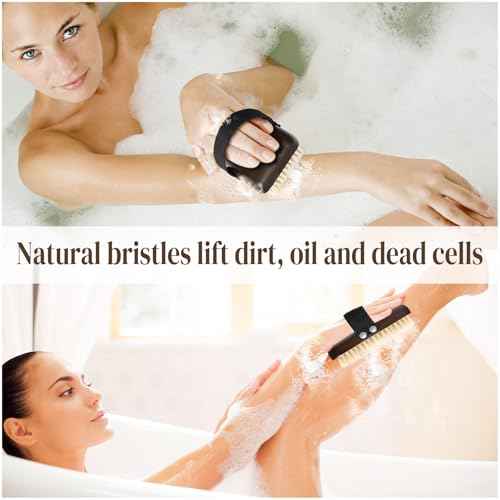 Dry Brushing Body Brush, Azymi Shower Brush for Body Natural Thick Bristles Exfoliates Dead Skin, Detoxifies, Improves Blood Circulation- Spa-Grade Dual Use Dry& Wet Brush 1-Pack