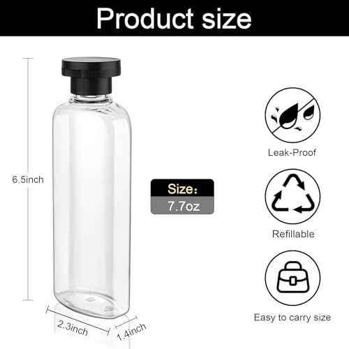 Travel Shampoo and Conditioner Bottles 7.7oz 3 Pack Leak Proof Squeeze Bottles with Flip Cap Refillable Containers Plastic Travel Toiletry Bottles for Lotion Shampoo Conditioner