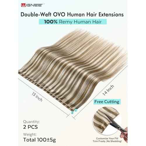 WIGNEE 100% Remy Double Weft Invisible PU OVO Human Hair Extensions 14 Inch Micro Beads Real Human Hair Extensions Blonde Ombre Wefts Hair Extensions Real Human Hair(9A/60)