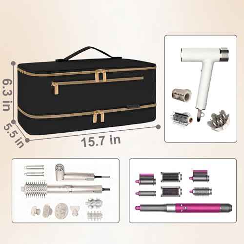 Travel Carrying Case for Shark Flex Style, Double Layer Storage Case For Shark Flexstyle, Portable Storage Organizer Soft Bag for Shark Flexstyle and Attachments, Black Gold (Only Bag)