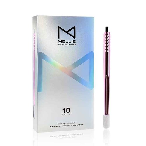 PACK OF 10 - Mellie Microblading Disposable Microblading Pen with Pigment Sponge Disposable Tool For Creating Eyebrows Microblading Supplies (U18 .18mm, Pink)