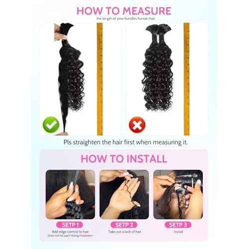 100% Human Hair Bundles for Boho Braids 2pcs/110g Unprocessed Virgin Hair Set Natural Smooth Tangle-Free, Perfect Human Hair Boho for Women to Boost Beauty Ideal (Natural black-Deep, 20")