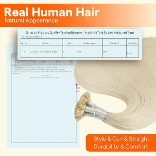 Full Shine U Tip Hair Extensions 22 Inch Color 60 Platinum Blonde Utip Human Hair Extensions Keratin Tip Extensions Real Human Hair 50 Grams Fusion Extensions Remy Hair