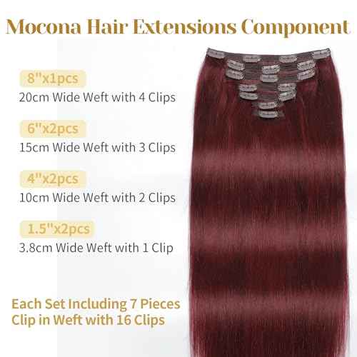 Clip in Hair Extensions Real Human Hair, Burgundy Red ? 18 Inch 7pcs 150g/Pack, Soft Hair Extensions Real Human Hair Clip ins Straight for Women, Capable for all Occasion (#99J 18 Inch)
