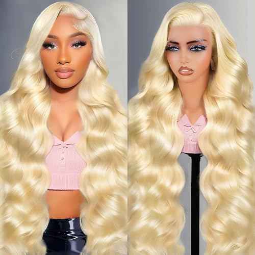 613 HD Lace Frontal Wig 200% Density 13x6 Blonde Body Wave Lace Front Wigs Human Hair Pre Plucked Glueless Wigs for Women (28inch)