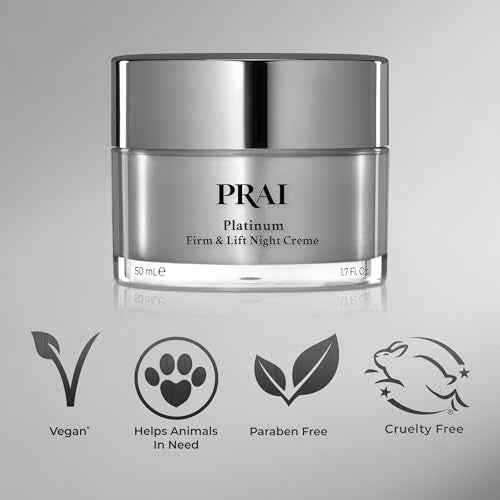 PRAI Beauty Platinum Firm & Lift Night Creme, Anti-Aging and Hydrating Night Face Moisturizer for Women, Hydrating and Revitalizing Night Cream, Overnight Face Lotion, 1.7 Oz