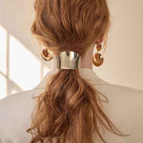 papasgix Metal Hair Ties, Metal Geometric Elastic Hair Ties, Hair Cuff Wrap Gold Hair Ties for Thick Hair Elastic Hair Ties for Women Hair Accessories (Gold-16)