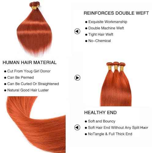 Color 350 Bundles Human Hair Ginger Straight Human Hair Bundles Orange Bundles Human Hair 24 24 24 Inch Ginger Orange Bundles Remy Hair Weave Orange Bundles