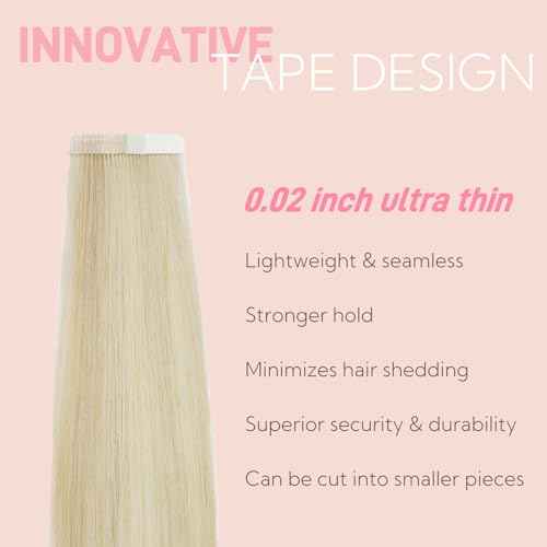 Tape in Hair Extensions Real Human Hair Double Stitched Invisible Seamless 20pcs 50g (Balayage Golden Blonde to Light Blonde, 22 inch)