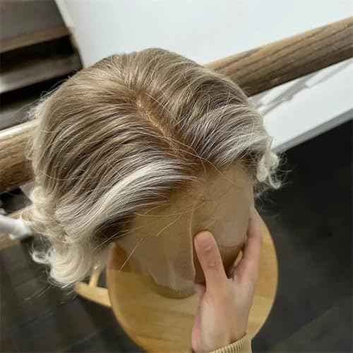 Short Bob Ash Blonde Lace Frontal Wig Human Hair Brown Highlight 13x4 Water Wave HD Transparent Lace Front Human Hair Wigs For Women 180% Density Brazilian Hair Blonde Highlight Wigs 8Inch