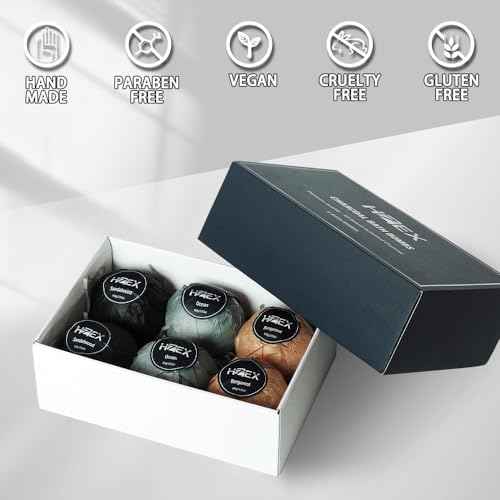Charcoal Bath Bombs Gift Set ? 6 Piece Natural Spa Fizzies with Essential Oils ? Handmade Organic Moisturizing Vegan Bath Bombs for Relaxation, Detox, Stress Relief ? Gifts for Men & Women
