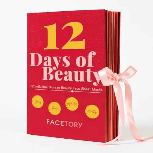 FACETORY Beauty Advent Calendar, 12 Day K-Beauty Skincare Gift Set with Hydrating and Soothing Sheet Masks, Perfect Holiday Gift for Women