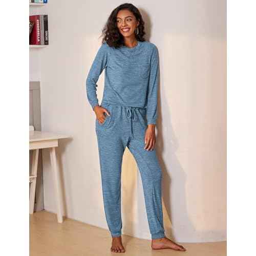 Ekouaer Womens Pajamas Set Long Sleeve Loungewear Soft Lounge Set Joggers with Pockets