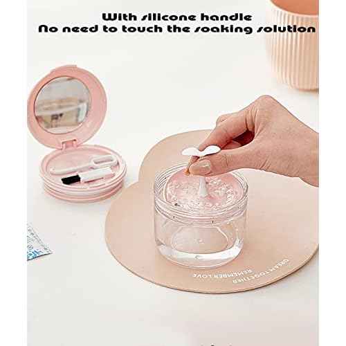 MURRI&MURRDI Retainer Mouth Guard Soak Container Box, Denture Bath Case with Strainer Basket, Braces Cleaner Cup Leak Proof, Travel Cleaning Storage Holder for Aligners Dental, Pink
