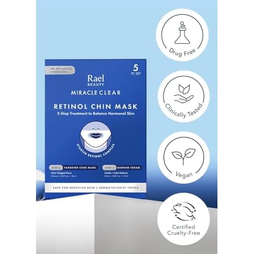 Rael Retinol Chin Mask with Miracle Clear Barrier Cream - Face Masks and Moisturizer, 2 Step System, Niacinamide, Ceramide NP, Korean Skincare (5 Kits)