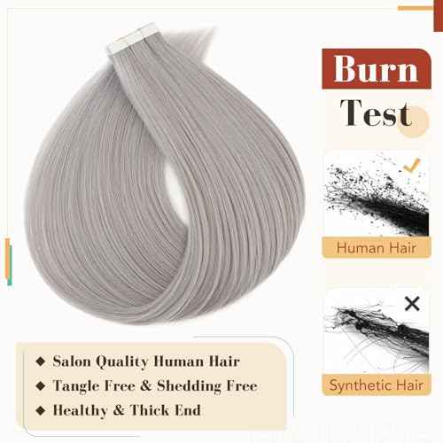Hairro Tape In Human Hair Extensions For Women 22 inch 50g 20pcs #SILVER