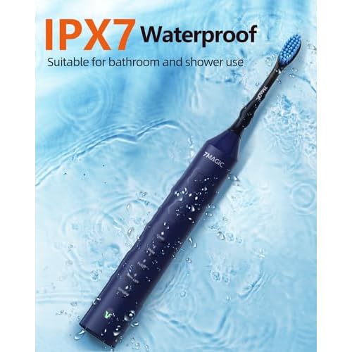 Electric Toothbrush for Adults, Sonic Electric Toothbrush with 3 Intensity Levels & 5 Modes, One Charge for 60 Days, Rechargeable Toothbrush with 6 Toothbrush Heads & 40,000 VPM Deep Clean(Blue)