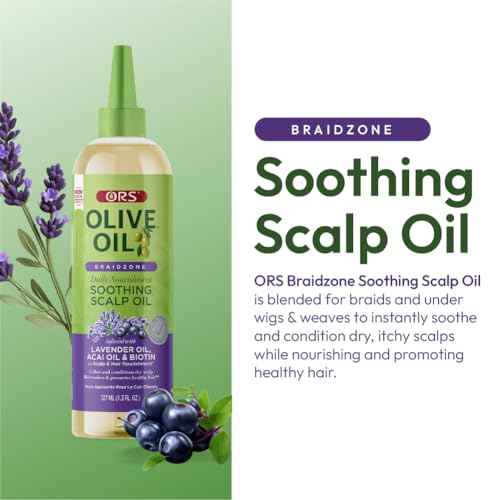 ORS Olive Oil Braidzone Soothing Scalp Oil with Lavender, Acai & Biotin for Nourishment 4.3 oz (Pack of 3)
