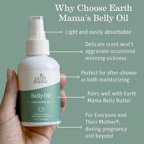 Earth Mama Belly Oil for Dry Skin | Calendula Skin Care Moisturizer Oil to Encourage Natural Elasticity and Help Prevent Stretch Marks During Pregnancy and Postpartum, 4-Fluid Ounce