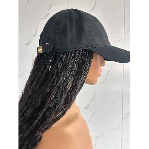 Hats Bohemian Crochet Boho Box with Human Hair Curly Ends Braids Hair Extensions Baseball Cap Wig With Braided Hair Cap Wig For Women Natural Color