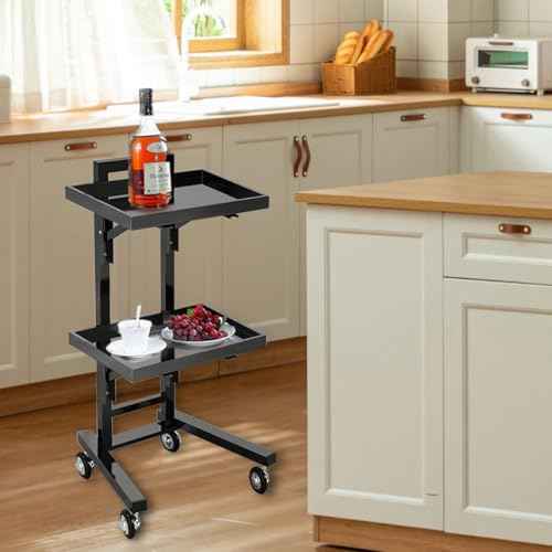 Acrylic Salon Tray on Wheels for Tattoo Medical Dental, Rolling Tray Salon Trolley Beauty Hair Lash Cart Mayo Stand (Black)