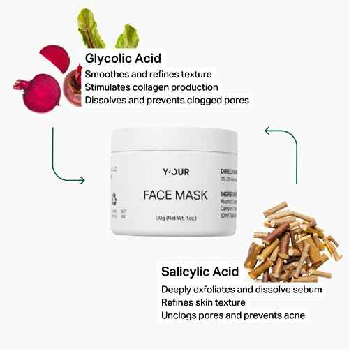 Y¡¯OUR Purifying Detox Face Mask: Blackhead, Whitehead & Pore Remover; Anti-Acne & Pimple Care; Cleansing & Exfoliating for Hydrating & Glowing Skin; With Salicylic Acid & Bentonite Clay. Made in USA