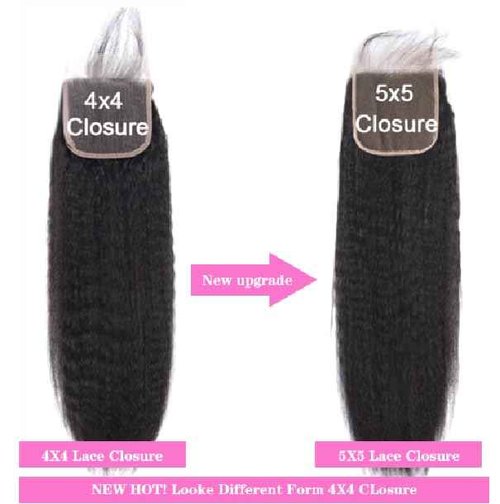 OLFORY 5x5 HD Lace Closure Kinky Straight Human Hair Yaki Straight 12A Brazilian Virgin Remy Frontal With Bundles 100% Human Hair 14 Inch