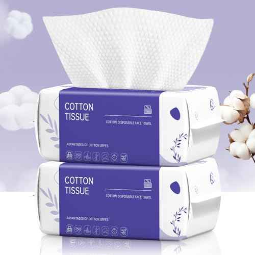 Disposable Face Towel 200 Count, Face Towels, Soft Cotton Dry Wipes Facial Cloths Towelettes for Washing and Drying, Facial Tissue for Cleansing, Skincare and Makeup Remover