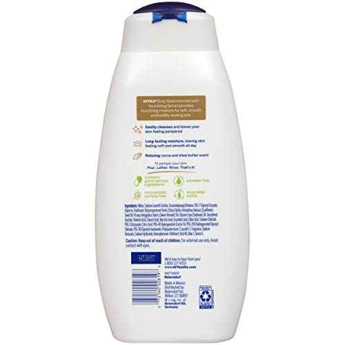 Nivea Cocoa and Shea Butter Pampering Body Wash with Nourishing Serum, 20 Fl Oz Bottle (Pack of 3)