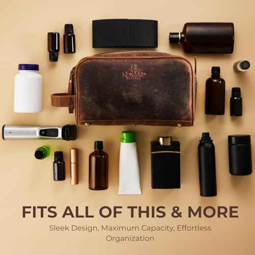 King Size Premium Leather Travel Toiletry Bag for Men and Women - Water-Resistant Dopp Kit - Mens Bathroom Bag, Shaving & Cosmetic Organizer - Toiletry Bag, Travel Bag Leather, Unisex Use