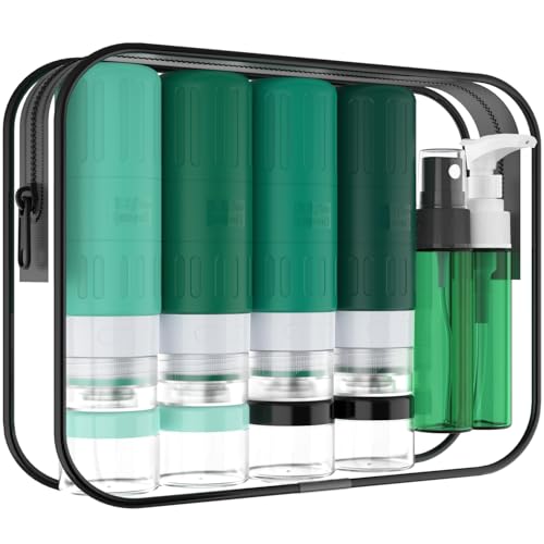 GLAMFIELDS Travel Bottles for Toiletries,TSA Approved 3.3oz Size LeakProof Silicone Toiletry Containers for Shampoo, Conditioner,Easy to Squeeze£¬Portable Travel Essentials for Lotion(18 Pack) Green