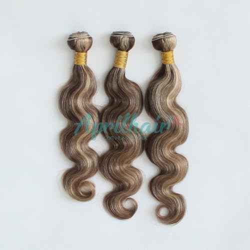 8A Machine Double Weft Raw Brazilian Virgin Human Hair Extensions Highlight P4/27 Brown Honey Blonde Body Wave 3 Bundles 16" 18" 20"
