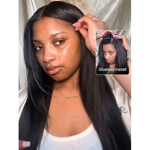 Beauty Forever EasiContour V Part Wigs Human Hair Yaki Straight Upgrade U Part Wigs Glueless Full Head Clip In Half Wig V Shape Drawstring Wigs No Leave Out Natural Color 150% Density 18inch