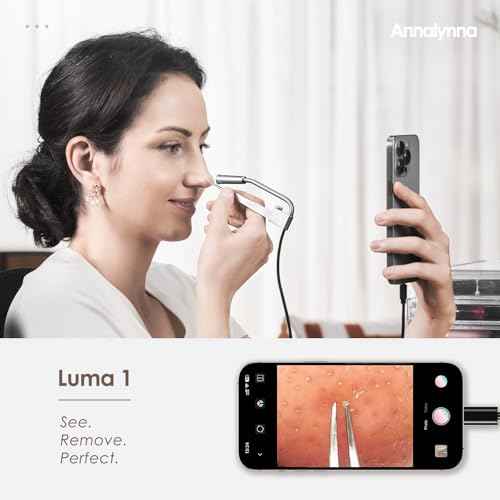 Luma 1 Visual Blackhead Remover Tweezers with Camera - Pimple Popper Tool with Camera 20x Magnification, 1080P, 8 LED Lights, with Blackhead Remover Pimple Popper Tool Kit (6 Piece Kit)