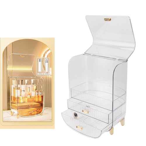 Eujgoov Makeup Storage Organizer with Drawers & Lid, Cosmetic Case for Countertop Bathroom ? Ideal Gift for Women