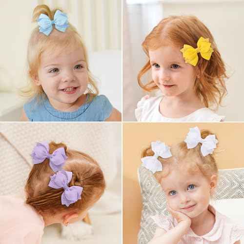 choicbaby 12pcs Hair Bows for Girls Toddler Hair Bows 4" Sequin Ribbon Baby Girl Bows with Alligator Clip Hairpins Accessories for Toddler Baby Girl Kids