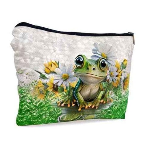 Ayxvt Frog Gifts Makeup Bag - Spring Frog Cosmetic Bags For Women, Daisy Sunflower Floral Makeup Bag, Frogs Gifts For Women, Gifts For Frog Lovers Women, Animal Lover Gift