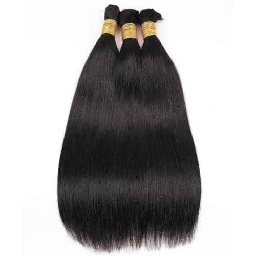 Human Braiding Hair for Boho Braids 22inch Straight Bulk Human Hair Extensions for Braiding No Weft Brazilian Virgin Human Braiding Hair for Black Woman Straight 1 Bundle 100g Natural Black